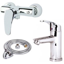 شیر توالت و شیر روشویی اندیکا مدل پریا به همراه شلنگ مجموعه 3 عددی