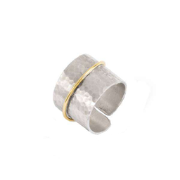 انگشتر طلا 18 عیار و نقره زنانه اپال گلد کد 039 با تزئین نوار طلای 18 عیار 0.25 گرم