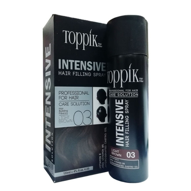 اسپری پرپشت کننده مو تاپیک هیر فیلر مدل Intensive شماره 03 رنگ قهوه ای روشن حجم 120 میلی لیتر