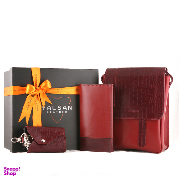 ست هدیه چرم یلسان مدل ماهان 3 کد 059-PRL-ARN-PRM زرشکی