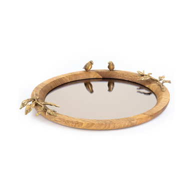 سینی گرد کف آینه ای گلد گیش مدل گلدن برد سایز کوچک کد GK829505