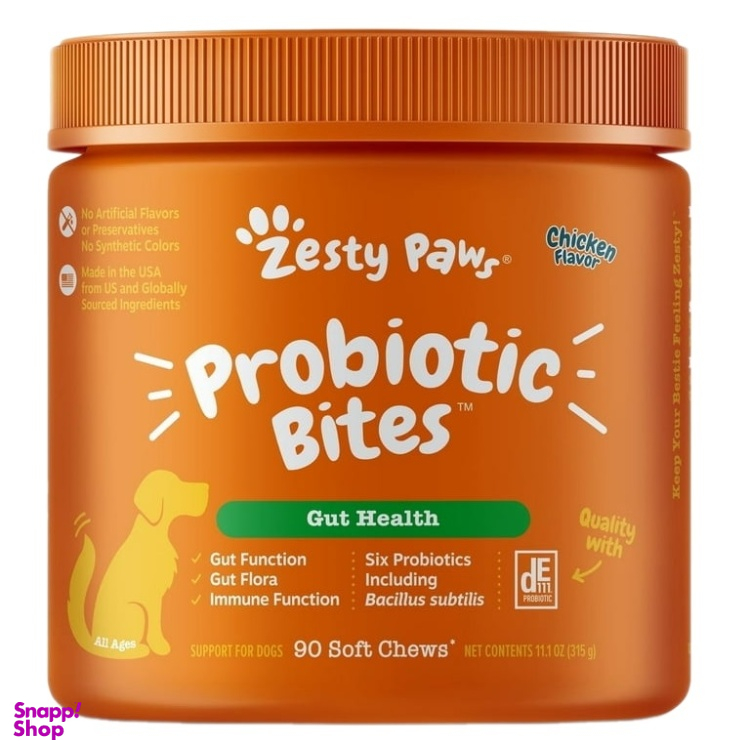 قرص مکمل پروبیوتیک و تقویت سیستم ایمنی گوارش سگ مدل Zesty Paws طعم مرغ کد 21213 بسته 90 عددی