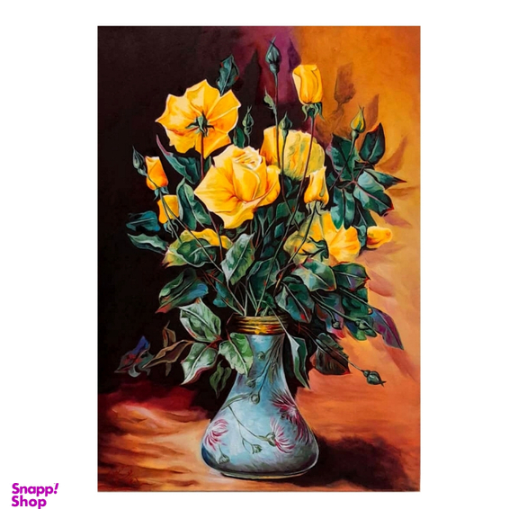 تابلو نقاشی رنگ روغن طرح گل رز زرد