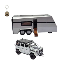 ماکت ماشین ناب سل مدل بنز باراباس فلزی وینچ دار با کاروان موزیکال چراغدار MERCEDES BENZ BARABUS به همراه جاسوییچی