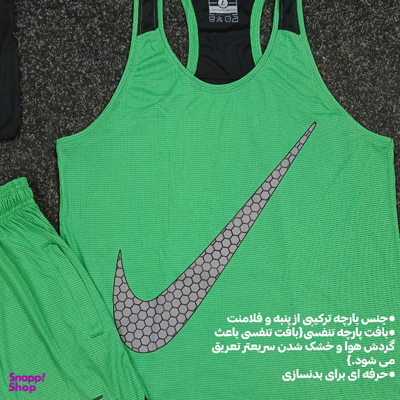 ست تاپ و شلوارک و اسکارف ورزشی مردانه طرح نایک کد 1592 رنگ سبز