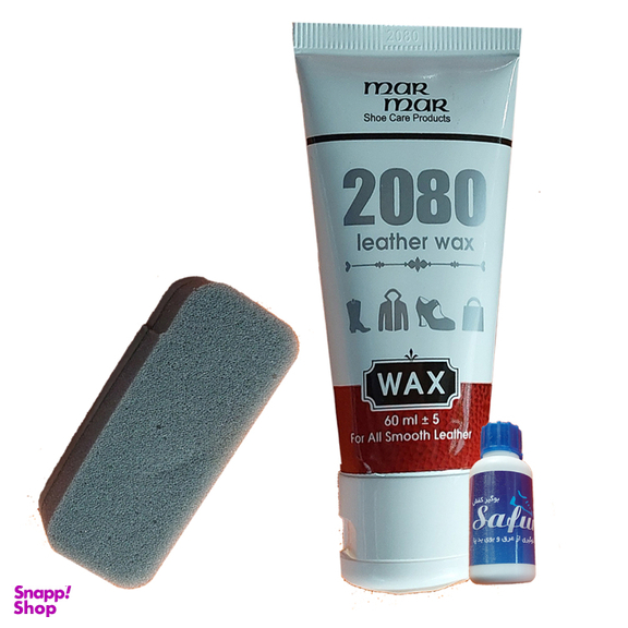 واکس کفش بی رنگ مرمر کد 2080 به همراه اسفنج و 6 ابر براق کننده و بوگیر کفش