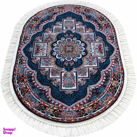 فرش ماشینی مدل بیضی طرح ناردون رنگ سرمه ای