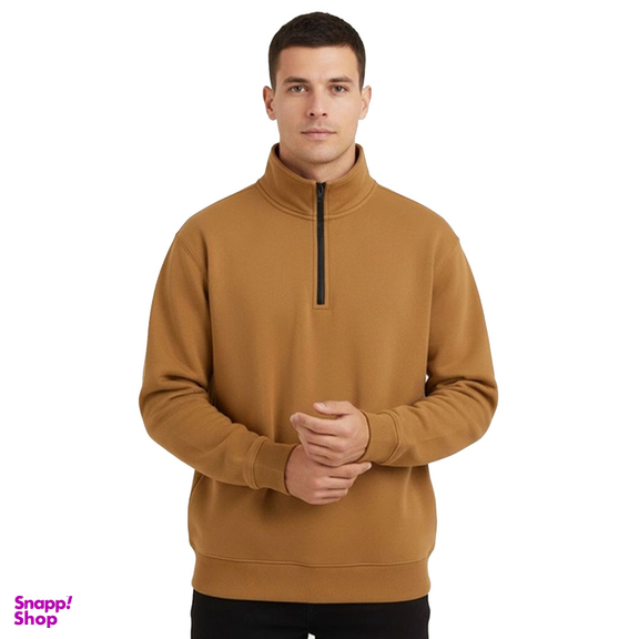 سویشرت نیم زیپ مردانه به رسم کد 80020 رنگ نسکافه ای