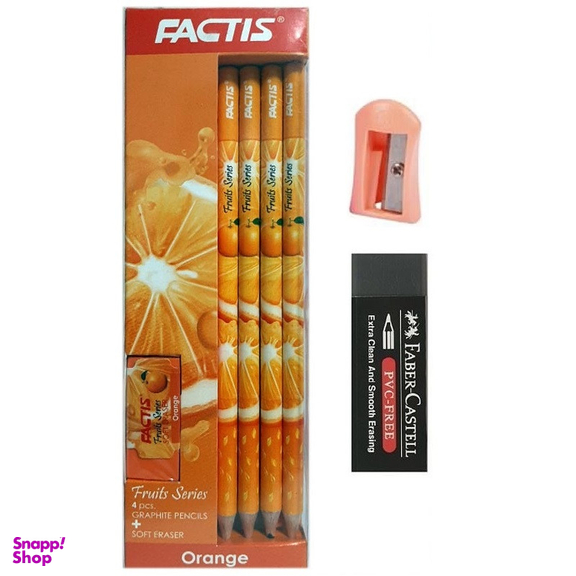 مداد مشکی فکتیس مدل میوه ای به همراه پاکن و تراش مجموعه 6 عددی