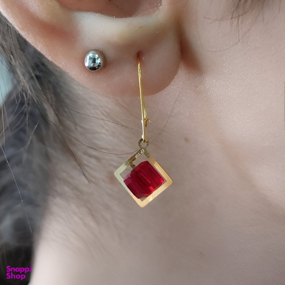 گوشواره طلا 18 عیار زنانه مدل مکعب قرمز کد 2151