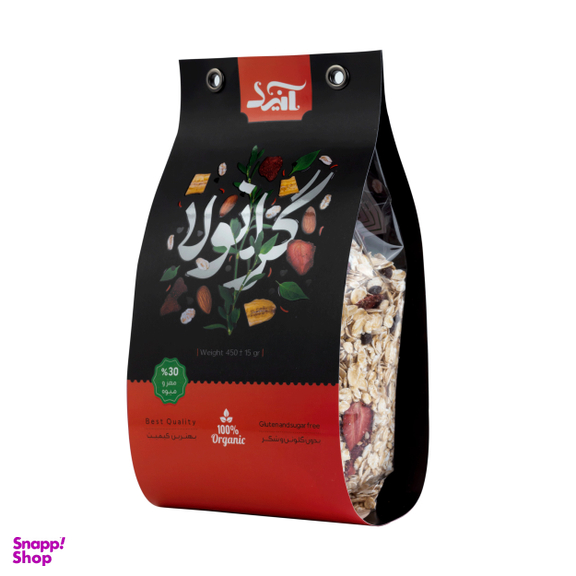 جو دوسرپرک صبحانه آنید با مغز بادام توت فرنگی موز کنجد چیپس کاکائو وزن  450 گرم