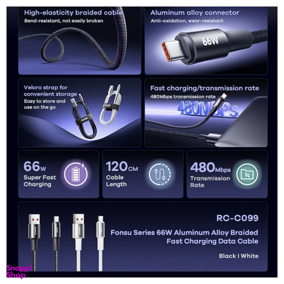کابل تبدیل USB به Type-C ریمکس مدل کد RC-C099 66W طول 1.2 متر