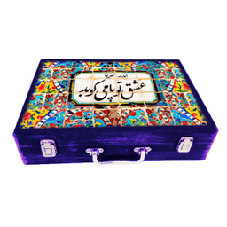 جعبه هدیه چوبی مدل چمدان طرح کاشی نستعلیق کد WSL529