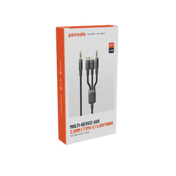 کابل تبدیل Jack 3.5mm به Type-C/Jack 3.5mm/Lightning پورودو مدل PD-AUX3N1-BK طول 1.2 متر