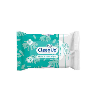 دستمال مرطوب پاک کننده دست و صورت کلین آپ مخصوص پوست های حساس بسته 15 عددی
