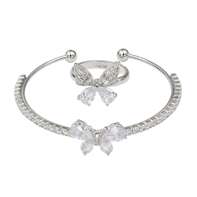 دستبند و انگشتر زنانه وای اس ایکس با کریستال سواروسکی طرح پروانه کد 1