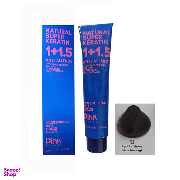 رنگ مو پینک ویژوال شماره 5.1 رنگ قهوه ای خاکستری روشن حجم 120 میلی لیتر