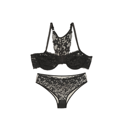 ست شورت و سوتین گیپور فنردار تیریتی مشکی کد 950