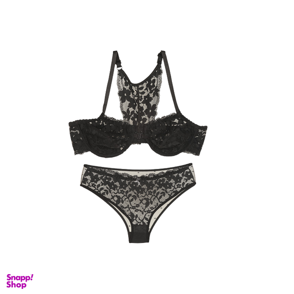 ست شورت و سوتین گیپور فنردار تیریتی مشکی کد 950