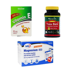 پک ویتامین ای ویواتیون 400 واحدی و ساشه منیزیم 400 یوروویتال و قرص ال کارنتین 1000 میلی گرم نرم لایف مجموعه 3 عددی
