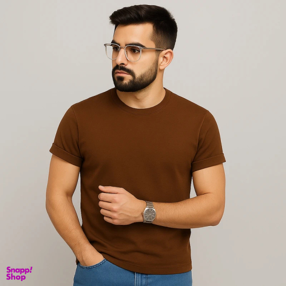 تیشرت آستین کوتاه پاکتی مردانه مدل 199379 رنگ قهوه ای
