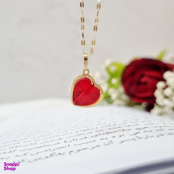 پلاک گردنبند طلا 18 عیار زنانه گوزن مدل سواروسکی قلب قرمز کد jf189