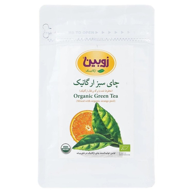 چای ارگانیک سبز با برگ پرتقال زوبین وزن 100 گرم