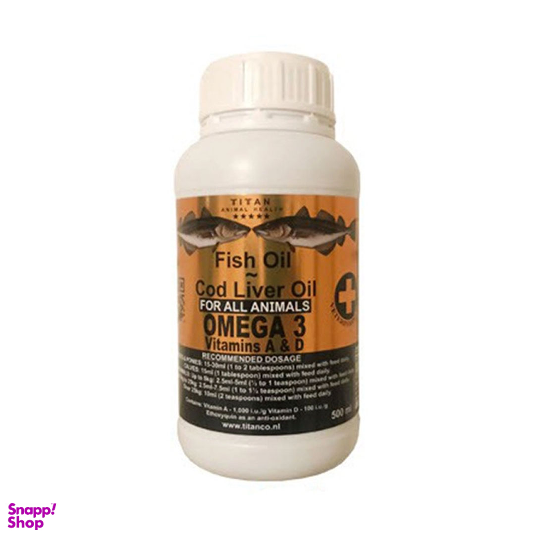 روغن ماهی درمان ریزش مو سگ و گربه تیتان مدل امگا 3 حجم 500 میلی لیتر