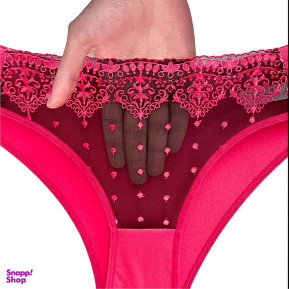 ست شورت و سوتین فنردار تور گلدوزی نوشه پوش کد m-3010 رنگ سرخابی