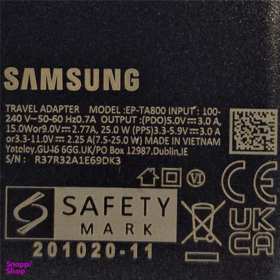 شارژر 25 وات سامسونگ مدل Ta800 سریال R37R32A1E69DK3