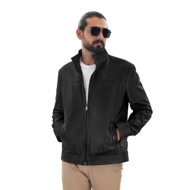 کت مردانه نوین چرم مدل کوین کد MNT5288 رنگ مشکی