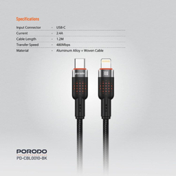 کابل دیتا Lightning به Type-C پرودو مدل Aluminum Braided طول 1.2 متر
