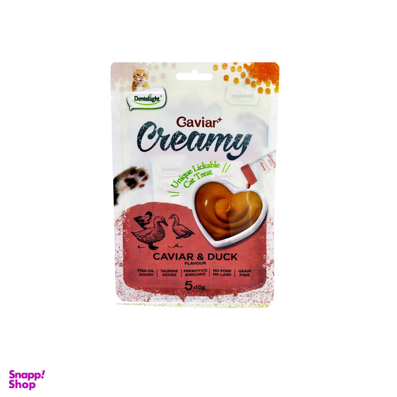 بستنی گربه دنتالایت مدل کرمی طعم خاویار و اردک وزن 50 گرم بسته 5 عددی