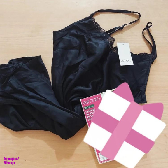 لباس خواب زنانه اسمارا مدل ساتن ابریشم کد 376 رنگ مشکی