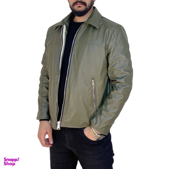 کاپشن چرم مردانه مدل کلاسیک رنگ سبز