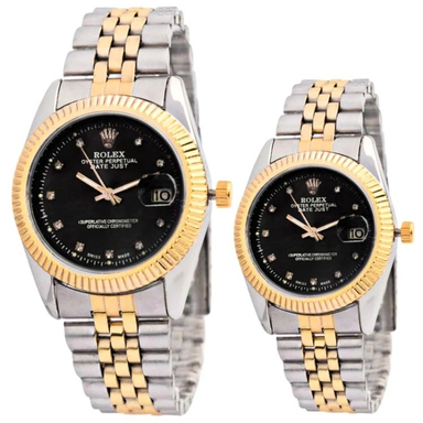 ست ساعت مچی عقربه ای زنانه و مردانه طرح رولکس مدل دیت جاست کد SR/GD/BK