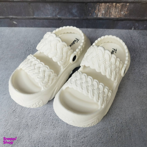 صندل زنانه پاپا مدل بافت دار نصر کد 128519 رنگ سفید شیری