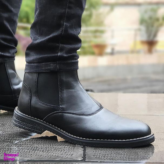 نیم بوت چرم مردانه مدل چلسی کد 4806 رنگ مشکی