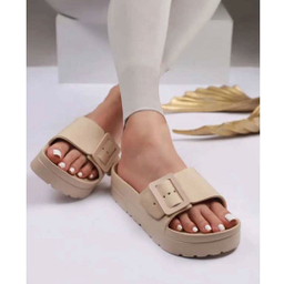 دمپایی اسلیپر سیلیکونی زنانه طرح تک سگک رنگ کرم