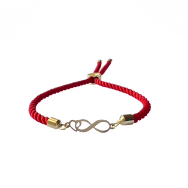 دستبند طلا عیار 750 زنانه شمیم گلد گالری طرح بینهایت و قلب مینیمال S-122 رنگ قرمز