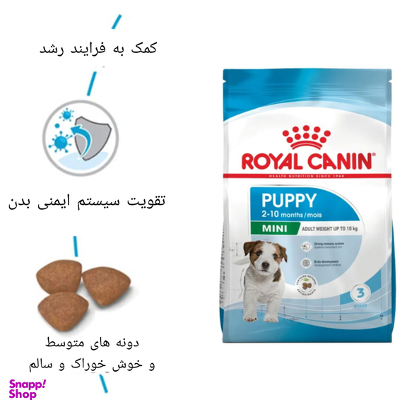 غذا خشک توله سگ رویال کنین مدل مینی پاپی وزن 2 کیلوگرم