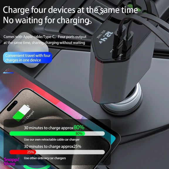 شارژر فندکی 65 وات فست شارژ مدل Retractable