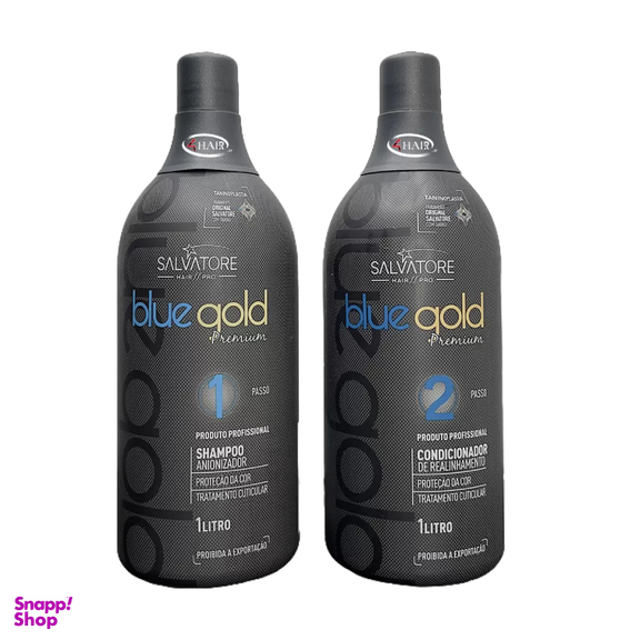 شامپو و کراتین سالواتور مدل Blue gold مجموعه 2 عددی