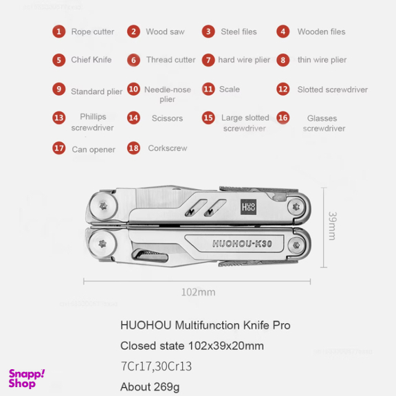 ابزار سفری 18 کاره HuoHou مدل K30 HU0191