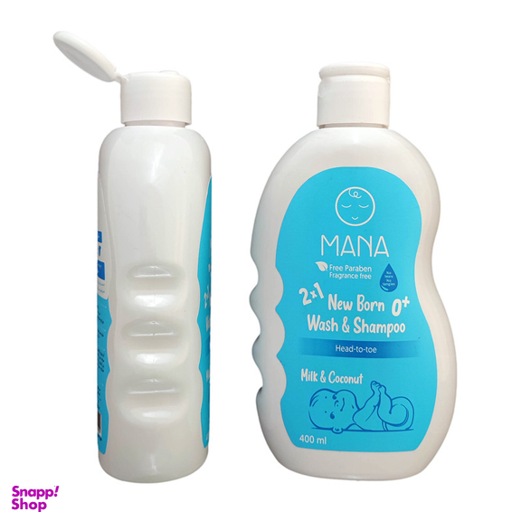 شامپو بچه مانا مدل پروتئین شیر و روغن نارگیل حجم 400 میلی لیتر