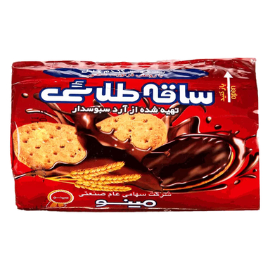 بیسکویت روکش دار شکلاتی سبوس دار ساقه طلایی مینو وزن 220 گرم