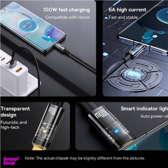 کابل دیتا 100 وات USB به Type-C باسئوس مدل Explorer Series Auto Power-Off طول 2 متر