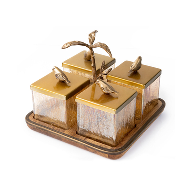 بانکه گلد کیش مدل گلدن برد کد GK829418 ست ۴ عددی درب دار به همراه سینی