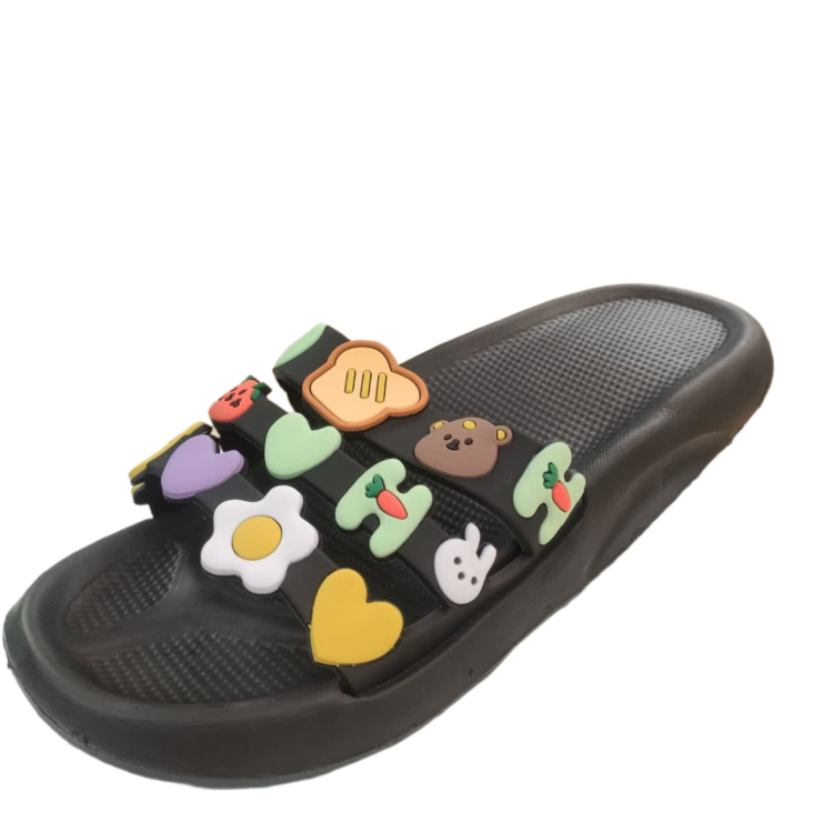 دمپایی دخترانه زیتون مدل کیوتی رنگ مشکی