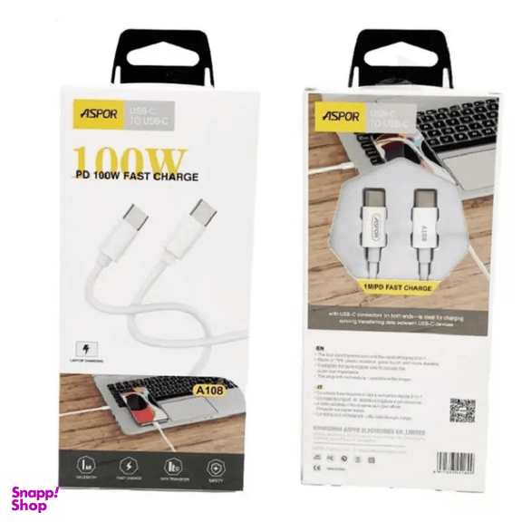 کابل دیتا Type-C آسپور کد A108 Type-C طول 1.2 متر